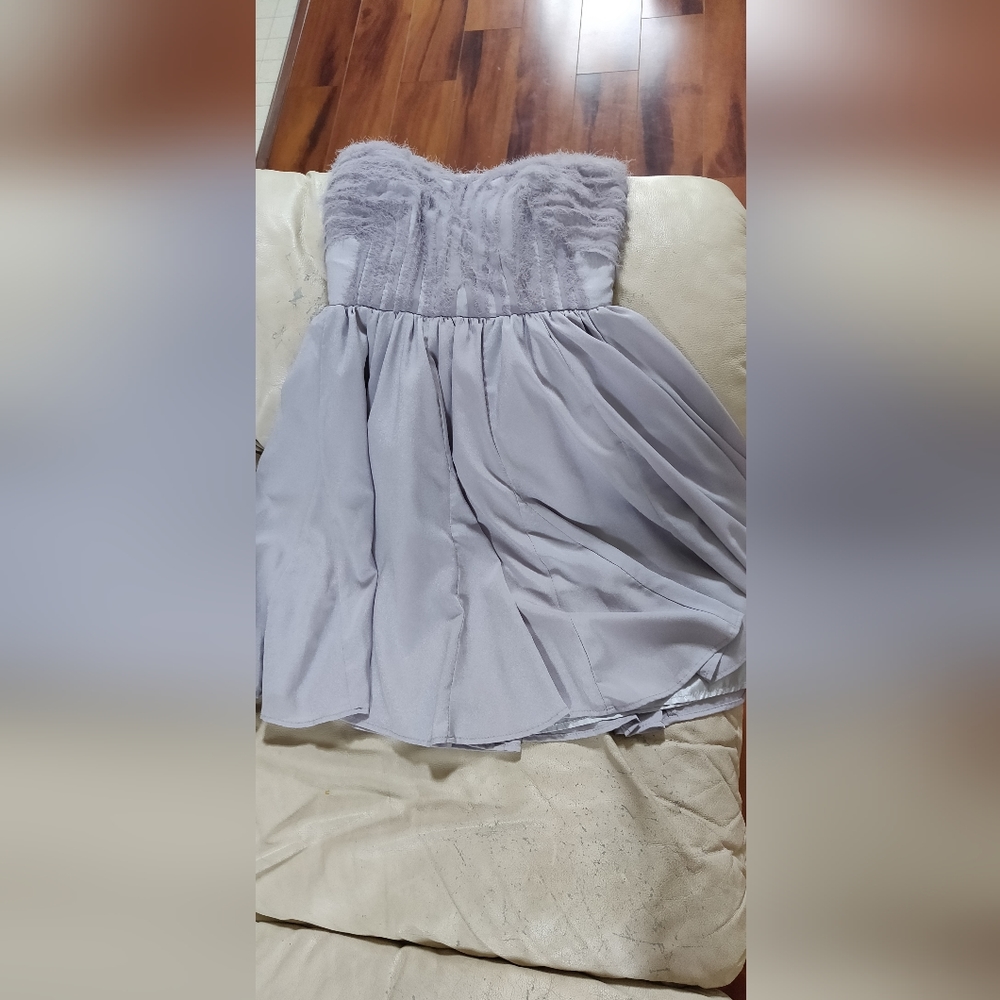 Strapless gray mini flowy dress size Small